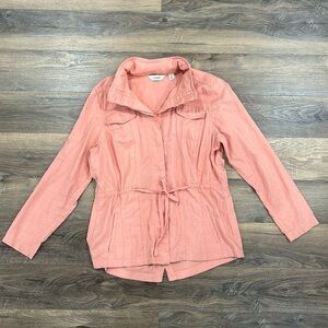 LL Bean Linen Utility Jacket Pink/Salmon Size Med Regular. Packable hood